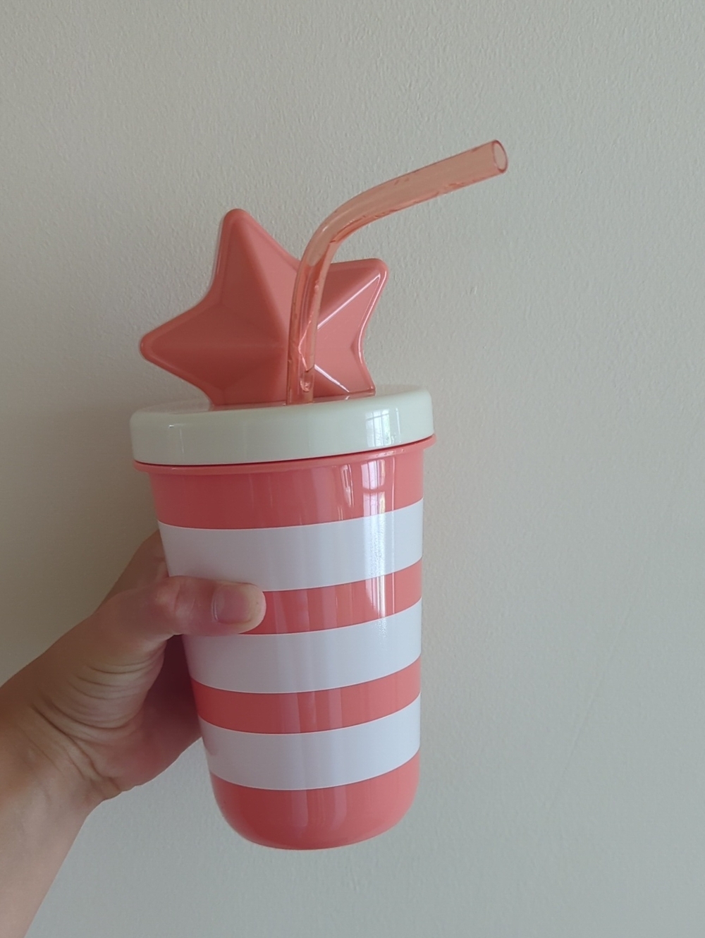 Striped Pink Star Lid Tumbler with Straw